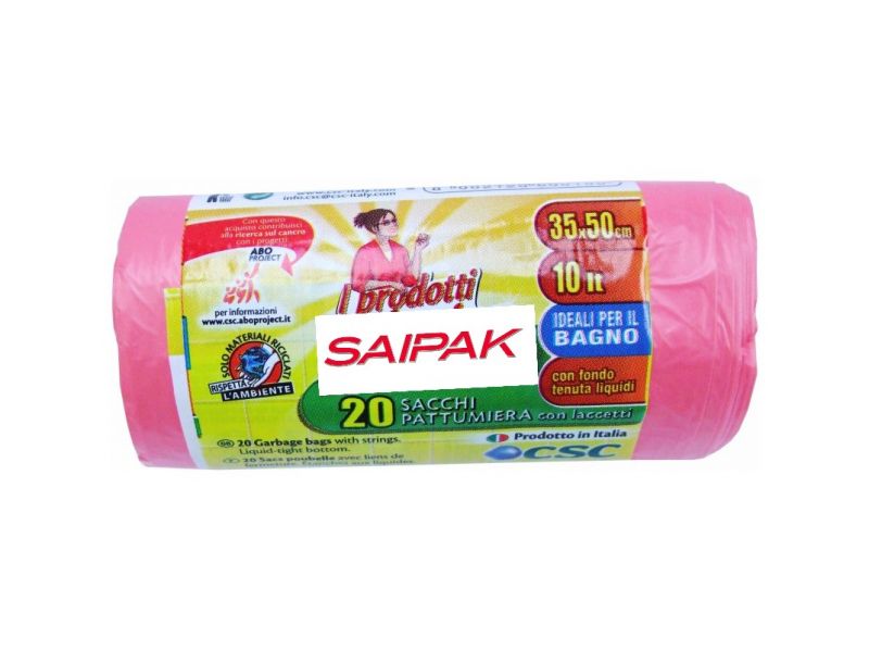 Rotolo da 20 sacchetti rosa per immondizia 35x50cm, ideali per utilizzo per  il bagno.